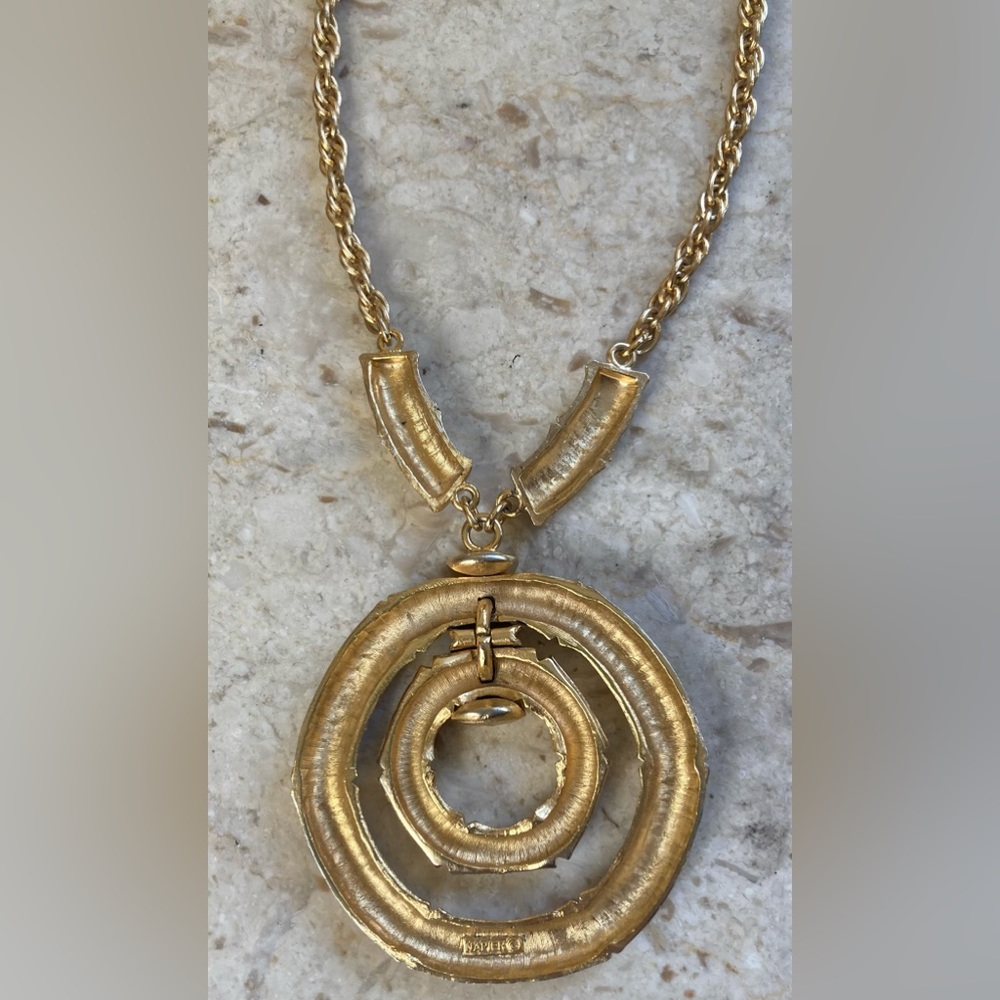 NAPIER 1970s Gold Tone Double Pendant Bamboo Motif by Francis Fujio - Picture 5 of 7